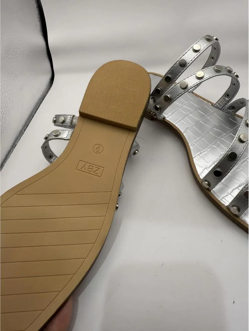 Silver Studded Strappy Women's Sandals size 9